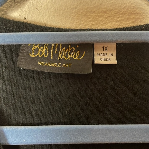Bob Mackie black Cardigan Sweater with attached shell and rhinestone trim 1X - Picture 5 of 8